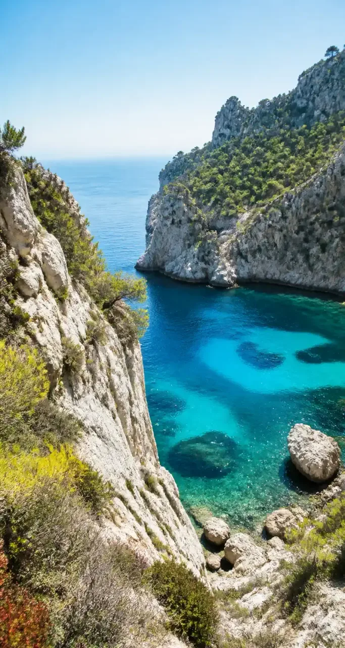 Calanques de Marseille, falaise et eau turquoise