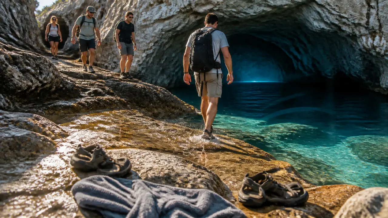 Grotte bleue Marseille : entrée semi-immergée depuis un rocher